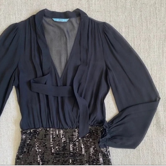 Marciano Sequined and Sheer Long Sleeve Mini Party Dress - Picture 5 of 13